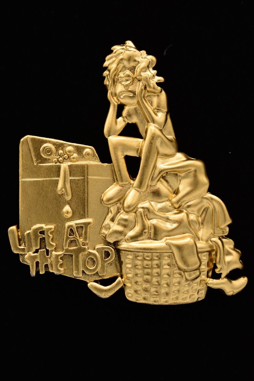 Danecraft Vintage Pin Brooch Brushed Gold Life At The Top Laundry 1980s BinA5